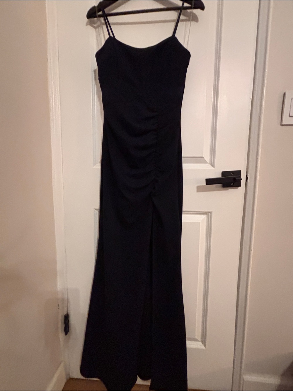 Elegant Dark Navy Spaghetti-Strap Evening Dress